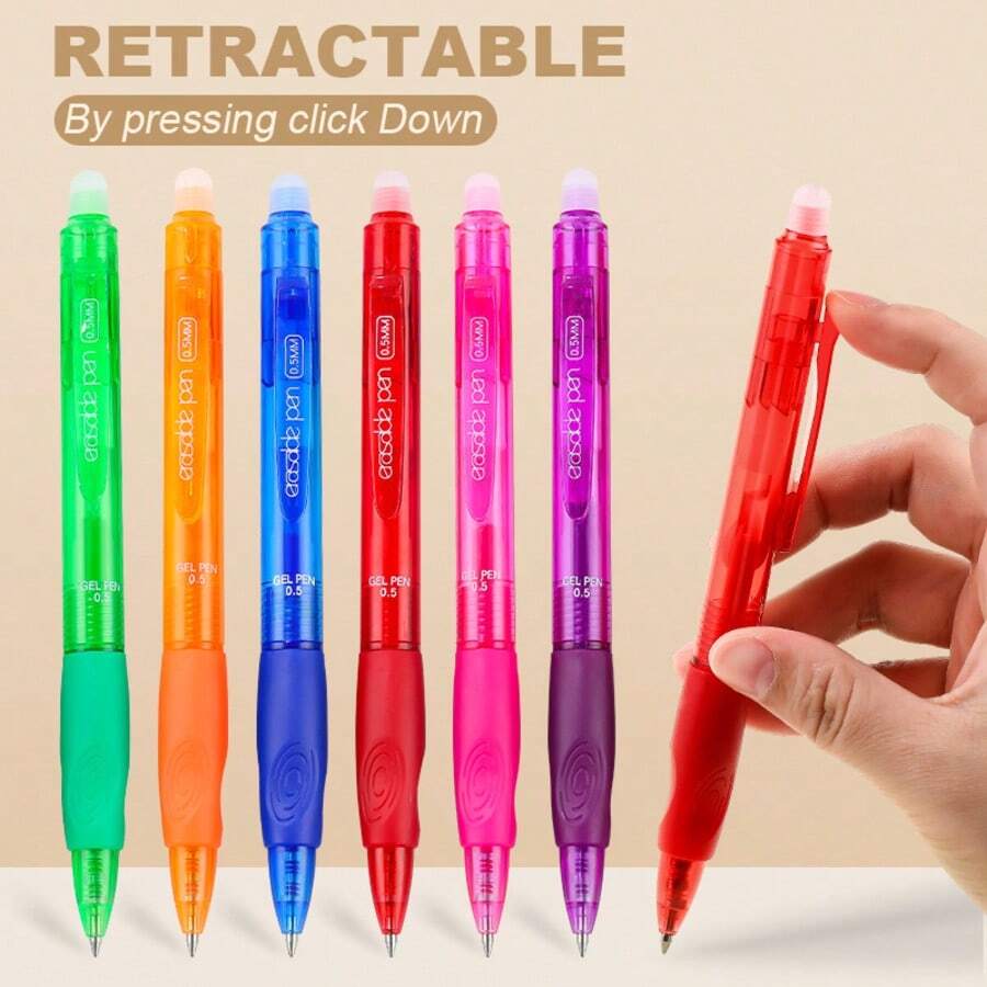 12pcs Colorful Erasable Gel Pen Set, 0.5mm Fine Tip, Cute Design, Side-Click Mechanism, Suitable For Writing, Drawing, Planning, Office And School Supplies, Easily Erase Mistakes, Back To School Essential