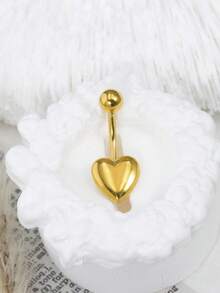 Stainless Stee, Heart Decor Navel Belly Ring For Women And Men, Punk Piercing, A Fashionable Body Jewely Gift For Any Occasion - Yellow Gold - View 2