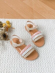 Sandali romani piatti con suola sottile intrecciata per ragazze, stile vacanza, adatti per l'estate - Dorato - Visualizzare 1