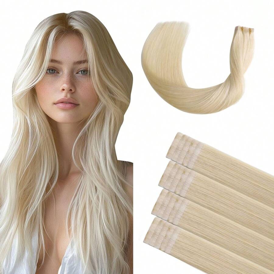 Kercsityn Extensiones de cabello invisible con cinta, cabello humano virgen profesional, inyectadas sin costuras, cosidas a mano, balayage, 10 piezas (1#, 2#, 18P613#, 60#)