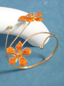 1pc Fashionable New Enamel Drip Glaze Floral Open Cuff Bangle Bracelet For Women, Niche Premium Style Multicolor Arm Ring - Multicolor - View 2