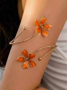 1pc Fashionable New Enamel Drip Glaze Floral Open Cuff Bangle Bracelet For Women, Niche Premium Style Multicolor Arm Ring - Multicolor - View 6