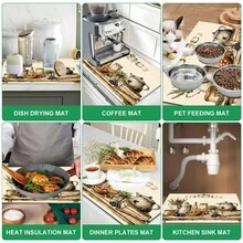 1pc Absorbent Drying Mat, Kitchen Decor Coffee Machine Mat, Handmade Coffee Pot Drip Tray, Kitchen Floor Mat, Table Mat, Kitchen Countertop Dish Drying Mat, Breakfast Mat, Heat-Resistant Drip Tray With Non-Slip Backing, Diatomaceous Earth Drip Tray, Stain-Hiding, Super Absorbent Kitchen Drip Tray, Easy-To-Clean Dish Rack Mat, Perfect For Kitchen, Dining Table, Coffee Shop, Bar, Holiday, Party, Home Decor, Holiday Gift - Multicolor - View 7