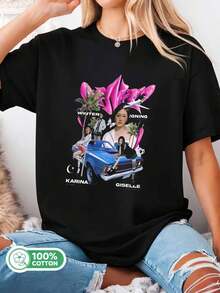 Aespa MY WORLD Pink Y2K Collage T-Shirt - 黑色 - 查看 1
