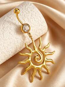 1pc New Fashion Spiral Stainless Steel Sun Belly Piercing Ring, Minimalist Versatile Radiant Swirl Summer Silver/Gold Jewelry Accessory, Suitable For Men And Women Daily Beach Vacation Wear - Yellow Gold - View 2