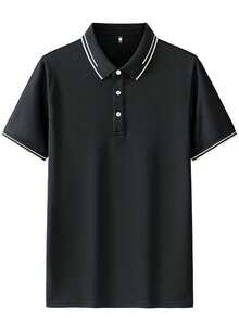 女款 POLO 衫 寬鬆 透氣 輕量 快乾 短袖 極簡休閒風 有領 戶外運動上衣 黑色 夏季 - 黑色 - 查看 2
