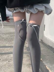 STAR RIVER 1 Pair Bow Lace Tie Over-Knee High Socks, Women's JK Sweet Lolita Lace-Up Long Tube Socks, Simple Versatile Y2K , Back To School - Multicolor - View 11