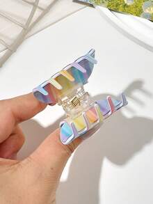 1件裝彩虹條紋亮面醋酸丙烯酸小條形髮夾，後腦勺髮髻半紮高頂馬尾固定夾，韓系甜美活力少女風，清新溫柔可愛髮飾，適合旅行、度假、約會、購物、下午茶、海灘度假 - 彩色 - 查看 6