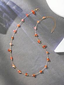 1 pieza Collar hecho a mano de piedra bruta asimétrica (el color y la cantidad de piedras varían, cola de goteo aleatoria) - Rojo-N059M - Ver 4