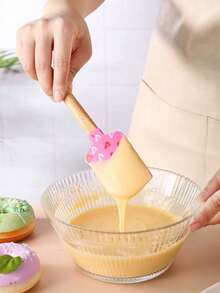 Heat-Resistant Silicone Stirring Spoon With Wooden Handle, Suitable For Baking, Stirring Butter And Jam, Valentine's Day Special Design - Multicolor - View 4