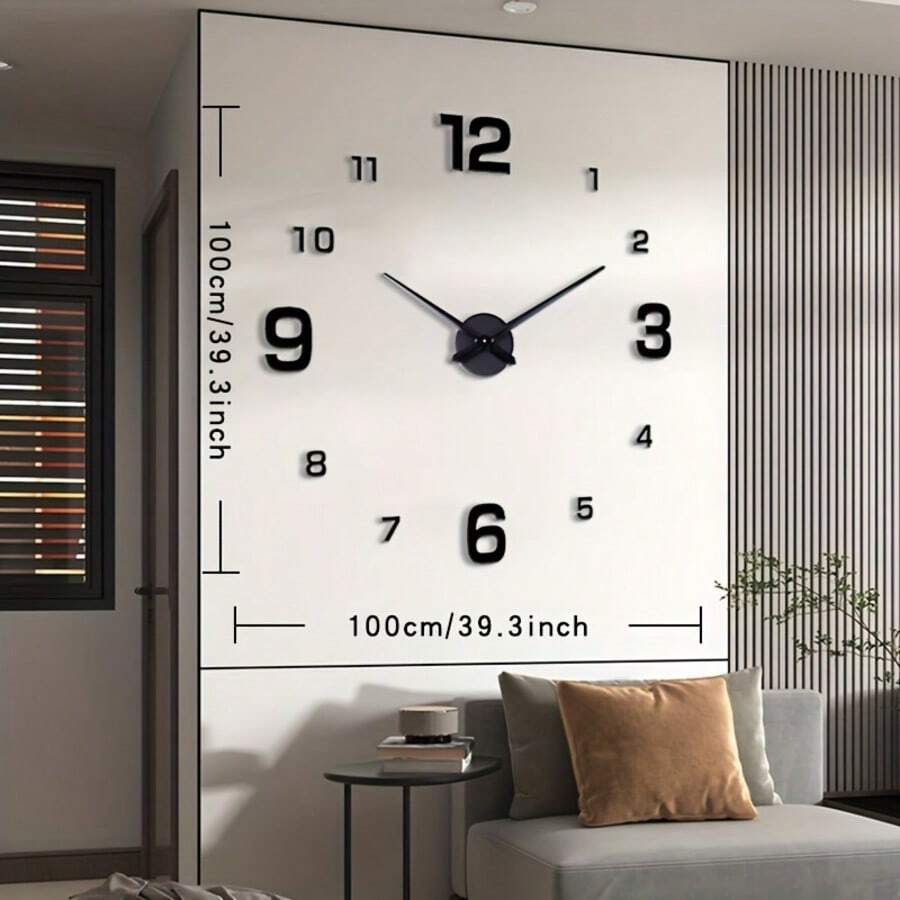 1pc Nordic Style Silent Creative Self-Adhesive Wall Clock, 40cm/50cm/80cm/100cm, DIY Acrylic Digital Wall Sticker Decor, Luminous Function, Perfect Valentine's Day Gift, Battery Powered (AA Not Included), Suitable For Living Room, Bedroom, Kitchen - Multicolor - View 1