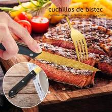 IMLUCKY Juego de Cubiertos Forados con Cuchillo Carne: 25-Piezas Tenedores y cucharas para 5 - Acero inoxidable y Apto para Lavavajillas - Uso en el Hogar y en Fiestas - Regalo para Madres y Familias - Dorado - Ver 8