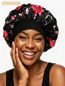 CONFLASS 4pcs Multicolor Floral Satin Sleep Cap Set, Women's Elastic Wide Band Hair Cap, Women's Wide Band Satin Sleep Cap, Suitable For Hair Beauty, Care, Chemotherapy, Curly Hair, Random Color Delivery - Multicolor - View 17
