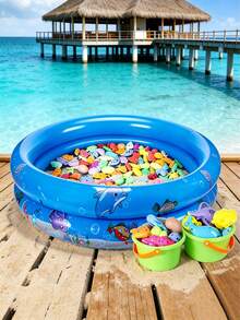1pc,Outdoor 2-Ring Round Inflatable Swimming Pool,Ocean Printed Inflatable Round Pool,Round Double Layer Inflatable Pool 90cm, Cartoon Sea Animal Pattern PVC Portable Water Basin For Outdoor Backyard Summer Bath, Sandbox & Fishing Activity - Multicolor - View 5