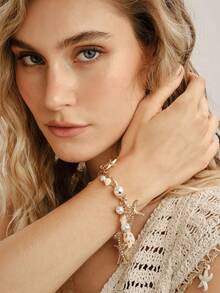 Nocturel 1pc Bohemian Style Alloy & Pearl Decor Starfish Bracelet For Women, Summer Beach - Multicolor - View 5