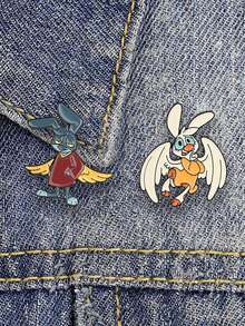 Pin de esmalte de conejo de dibujos animados clásico vintage, con alas de ángel y patrón de conejo, accesorio de moda, regalo ideal para amigos. - Multicolor - Ver 5