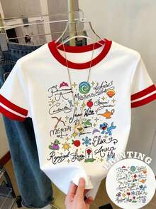 Disney Authorized Ladies Y2K Color Matching Summer T-Shirt-Breathable T-Shirt With Disney Princess Design. - White - View 1