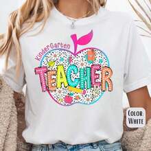 Preschool T-Shirts, Summer T-Shirts For Women, Graphic Print T-Shirts For Women, Casual Short Sleeve Crew Neck T-Shirt, 1 Fashion T-Shirt, 180g, 100% Cotton. - 學前教師襯衫001 - 查看 1