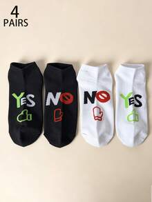 Random 1/4 Pair Pack Men's Fun YES NO Thumbs Up Pattern Short Socks, Casual Breathable Low-Cut Short Socks, Fun Letter Print Daily Wear Invisible Socks - Multicolor - View 8