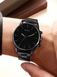 SOKI SOKI Men's Watch, Sporty Fashion Round Dial Quartz Watch, Suitable For Daily Wear, Birthday Gift, Party, Holiday Gathering, Ideal Gift For Yourself Or Friends. Gift Box Not Included. - Black - View 3