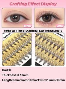 60 Clusters DIY Eyelash Extensions 10D Natural Lashes Volume Individual Eyelashes Extensions Lash Clusters DIY At Home Eyelash Clusters Fake Lashes Makeup Tools - C - View 4