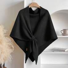 Chal triangular versátil para mujer occidental, lana cálida, otoño invierno, nuevo bufanda exterior, chal decorativo, estilo versátil - Negro - Ver 1