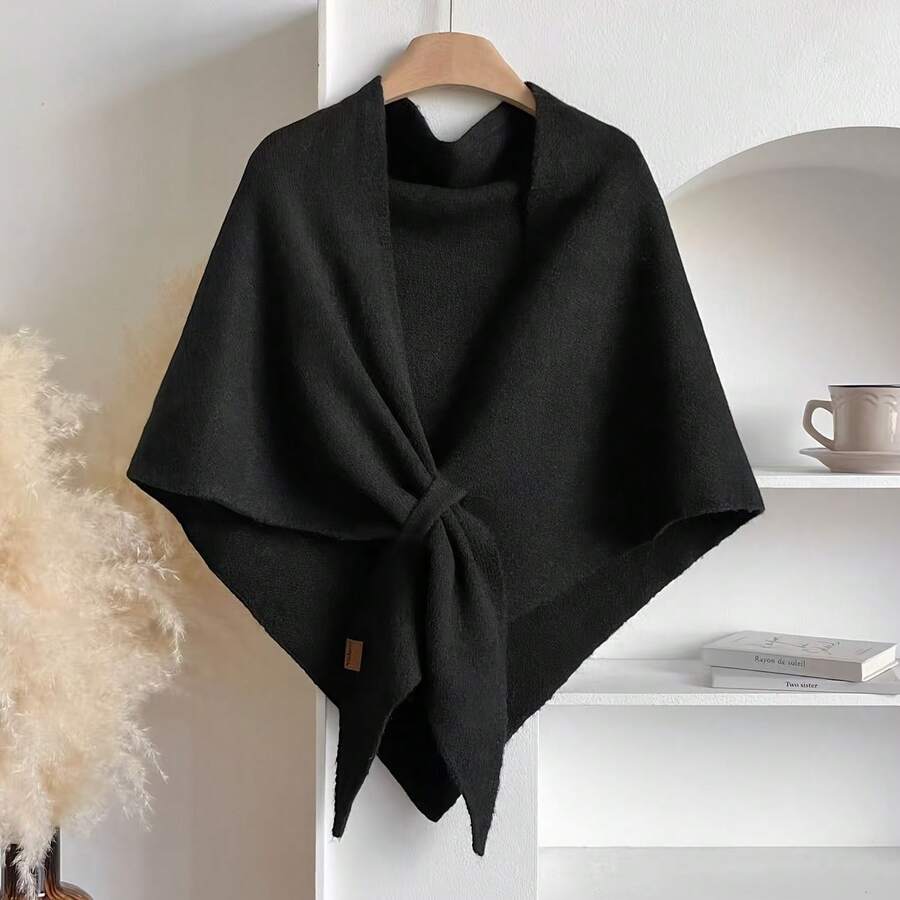 Chal triangular versátil para mujer occidental, lana cálida, otoño invierno, nuevo bufanda exterior, chal decorativo, estilo versátil - Negro - Ver 1