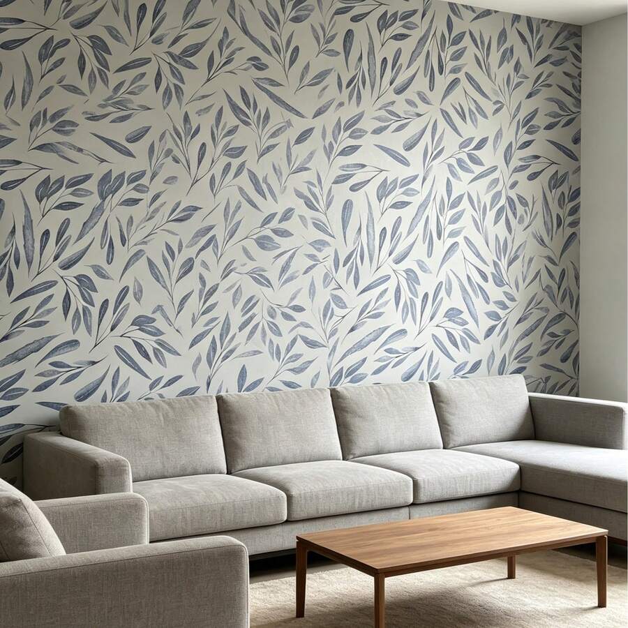 1 Rolle selbstklebende blaue Weidenblatt-Tapete aus PVC, dekorative Tapete für Wohnzimmer, Schlafzimmer, Hintergrundwand, Heimdekoration, Kontaktpapier für Schreibtisch, Schrank, Paneel, Möbelaufkleber, wasserdicht, fleckenresistent, abziehbar und aufklebbar, Wandtattoo 17,7inX39,3/118,1/196,8in
