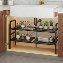 2-Tier Under Sink Organizer With 8 Removable Bins - Black - View 1