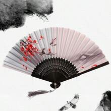 1件復古風竹製摺扇，櫻花設計，黑至紫漸層色，流蘇細節，傳統中式漢服舞配件，女性便攜扇，裝飾禮品，畢業季完美選擇 - 中國風折扇 - 查看 5
