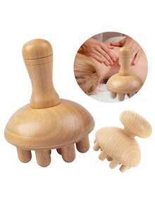 1PC/2 Pieces Wooden Mushroom Shape Massager | Manual Wood Therapy Massage Tool, Anti Cellulite, Maderoterapia, Lymphatic Drainage, Relief Muscle Tension, For Full Body Use - Wood Color - View 5
