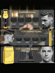 HIENA Professional Electric Hair Clipper Set Of 3pcs, Suitable For Beard And Hair Trimming, Wireless Design, Supports USB Charging, Multi-Purpose Gold Set For Home Or Travel - An Ideal Gift For Men On Father's Day, Suitable For Daily Beauty Occasions - View 9