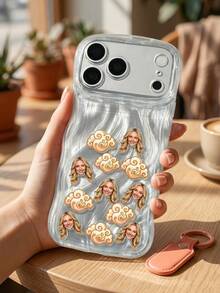 1pc Custom Photo Shake Rattle Phone Case, ABS Plastic Wavy Case & Acrylic Cloud Shape Floating Face Charms, Shakeable Custom Headshot, Perfect Valentine Surprise Gift For Lovers - Multicolor - View 6