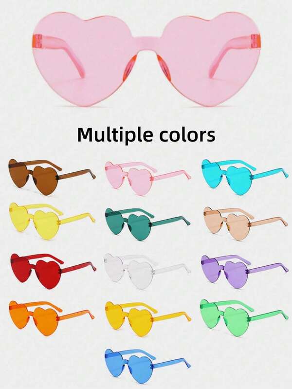45/20/10Pcs Rimless Glasses Set With 5Pcs Random Candy Color Heart Lens Eyeglasses, Unisex Photo & Game Prop Eyewear For Party Decor, Outdoor Activities, Daily Matching Accessories