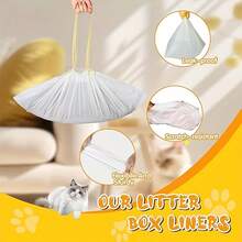 7pcs/1roll Extra Large Cat Litter Box Liners, 37x18 Inch Thickened Drawstring Cat Litter Bags, Heavy Duty Leakproof Liners, Suitable For Automatic And Sifting Litter Boxes - White - View 8