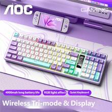 Keyboard AOC Warna-warni dengan Layar, Nirkabel Bluetooth Berkabel, Tiga Mode, Keyboard Gaming, Sensasi Mekanik, Keyboard Komputer untuk PC, Mac, Laptop, 99 Tombol - View 1