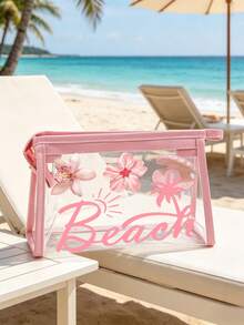 Borsa da spiaggia in PVC impermeabile con stampa "Beach" (con decorazione a conchiglia e stella marina) -- Borsa da toilette in PVC, organizer da viaggio in PVC con cerniera. Borsa da toilette per trucco leggera e resistente allo sbiadimento (unisex), astuccio cosmetico portatile approvato TSA, design facile da pulire. Ideale come regalo borsa trucco per madri, insegnanti, amici, infermieri; organizer da toilette essenziale per vacanze scolastiche, stagione di ritorno a scuola; regalo per la festa della mamma, essenziale per viaggi e estate. - Multicolore - Visualizzare 3