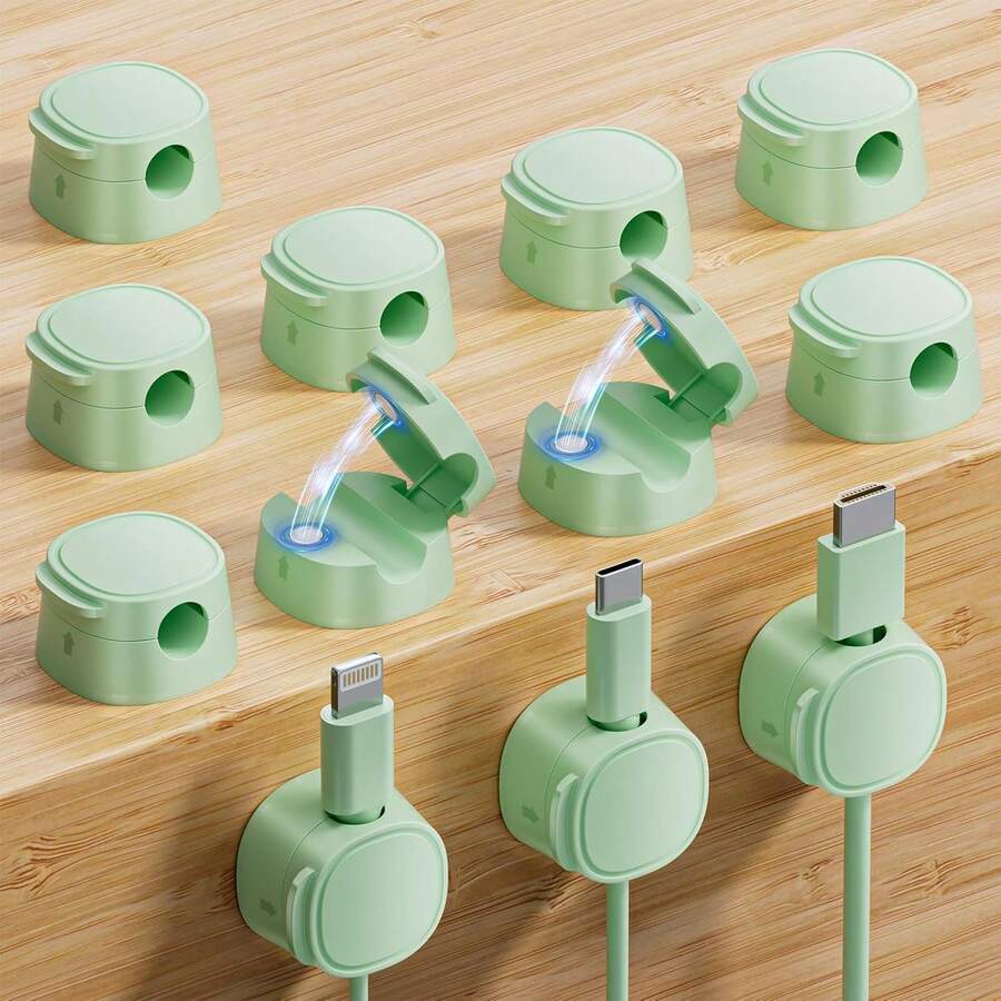 Gliship 12 Pack Magnetic Cable Clips U2013 [One-Snap Lock] Phone Cord Holder For Desk, Adhesive Magnetic Cord Organiser For Nightstand, Wall, Car U2013 Under Desk Cable Management For Office, Home - ColorD - View 1