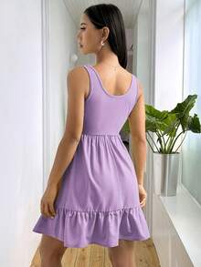 Vestido tipo chaleco de color sólido con diseño empalmado para mujer - Morado - Ver 2
