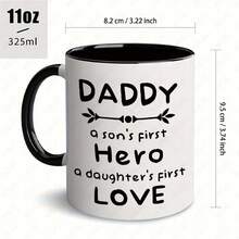 [Enviado en 24 horas desde México]Esta taza de cerámica de 11 oz para papá es perfecta para disfrutar de bebidas frías o calientes como té, café o leche. Cuenta con la cita sincera 'Mi primer héroe y amor' y es un regalo maravilloso de un hijo o hija para ocasiones como cumpleaños. - 1 - Ver 2