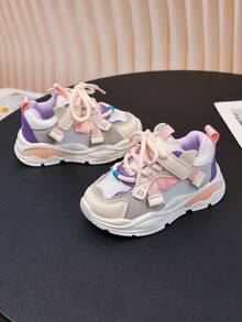 1 Pair Kids Girls Unisex Fashion Sneakers, Comfortable Non-Slip Casual Shoes, Suitable For Outdoor And School, Suitable For Spring, Autumn And All Seasons - Pink - View 3