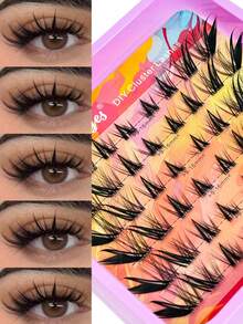 48Pcs C-Curl Self-Adhesive Lash Clusters Manga Lashes No Glue Needed Individual Lashes Cat Eye Lashes DIY Eyelash Extension Cartoon Cluster Eyelashes Reusable Faux Mink Fairy Eyelash Extensions Beginner-Friendly DIY Makeup - C - View 6
