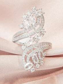 1 Stück eleganter kubischer Zirkonia Ring, geeignet für Verlobung, Hochzeit, Valentinstag, Geburtstagsgeschenk, tägliches Tragen, Party, Liebhaber, Jahrestag - Silber - Übersicht 5