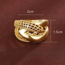 1pc Geometric Criss-Cross Grid Design Fashion Ring, Casual Gift - Multicolor - View 5