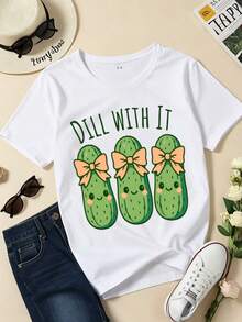 Girls' Summer Short-Sleeve T-Shirt, Fitted T-Shirt, Cotton Knit Fabric, Fashionable Street Style,Featuring A Cute Cartoon Print - White - View 1