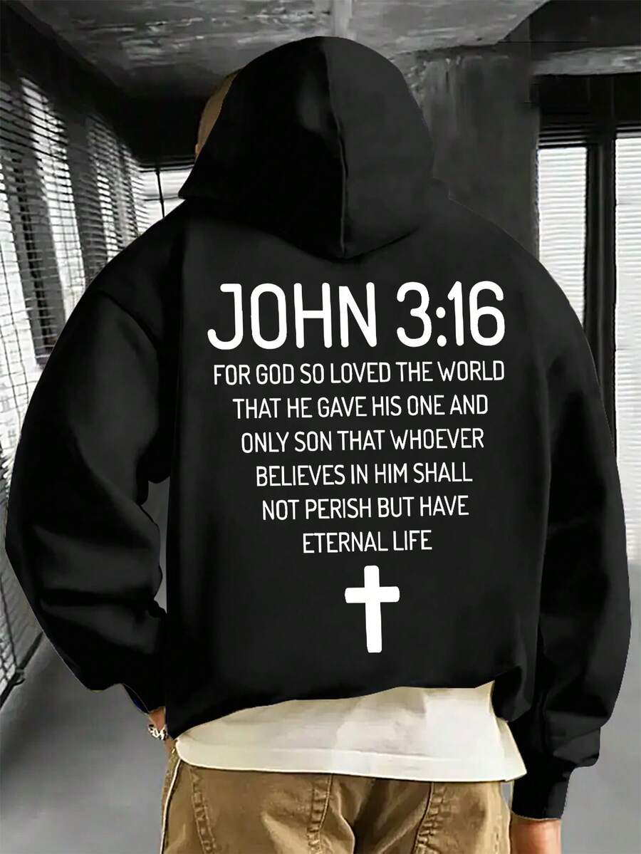 Classic Men's Hoodie With Adjustable Drawstring And Kangaroo Pocket. - 黑色 - 查看 1