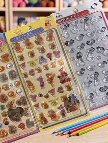 3D Cute Stickers, Fun Shiny Embossed Decor, Removable Without Residue, 3D Reusable Decorative Stickers, 3D Fun Japanese Anime Stickers, Thick Texture, Self-Adhesive Waterproof Non-Sticky Decorative Stickers - Multicolor - View 3