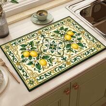 1pc Lemon Print Absorbent Drying Mat, Kitchen Decor Coffee Machine Mat, Laundry Room Accessory Handmade Coffee Pot Drip Tray, Kitchen Floor Mat, Table Mat, Kitchen Countertop Dish Drying Mat, Breakfast Mat, Heat Resistant Drip Tray With Non-Slip Backing, Diatomaceous Earth Drip Tray, Stain Hiding, Super Absorbent Kitchen Drip Tray, Easy To Clean Dish Rack Mat, Perfect For Kitchen, Dining Table, Coffee Shop, Bar, Holiday, Party, Home Decor, Holiday Gift - Multicolor - View 9
