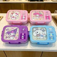 SANRIO 三麗鷗可愛分格便當盒/午餐盒,可微波,適合戶外使用,密封防漏且防交叉污染,便攜卡通風格附湯匙 - 彩色 - 查看 4