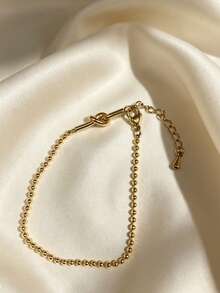 18K,Simple Stackable Beaded Charm Bracelet, Gold Tone With Extension Tail Daily Gift Jewelry - Knotted Bracelet - View 5